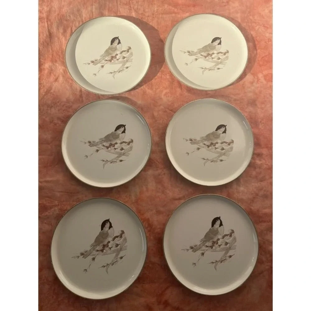 Vintage Otagiri Japan Lacquerware Bird Coasters Set of 6 w/ Round Box